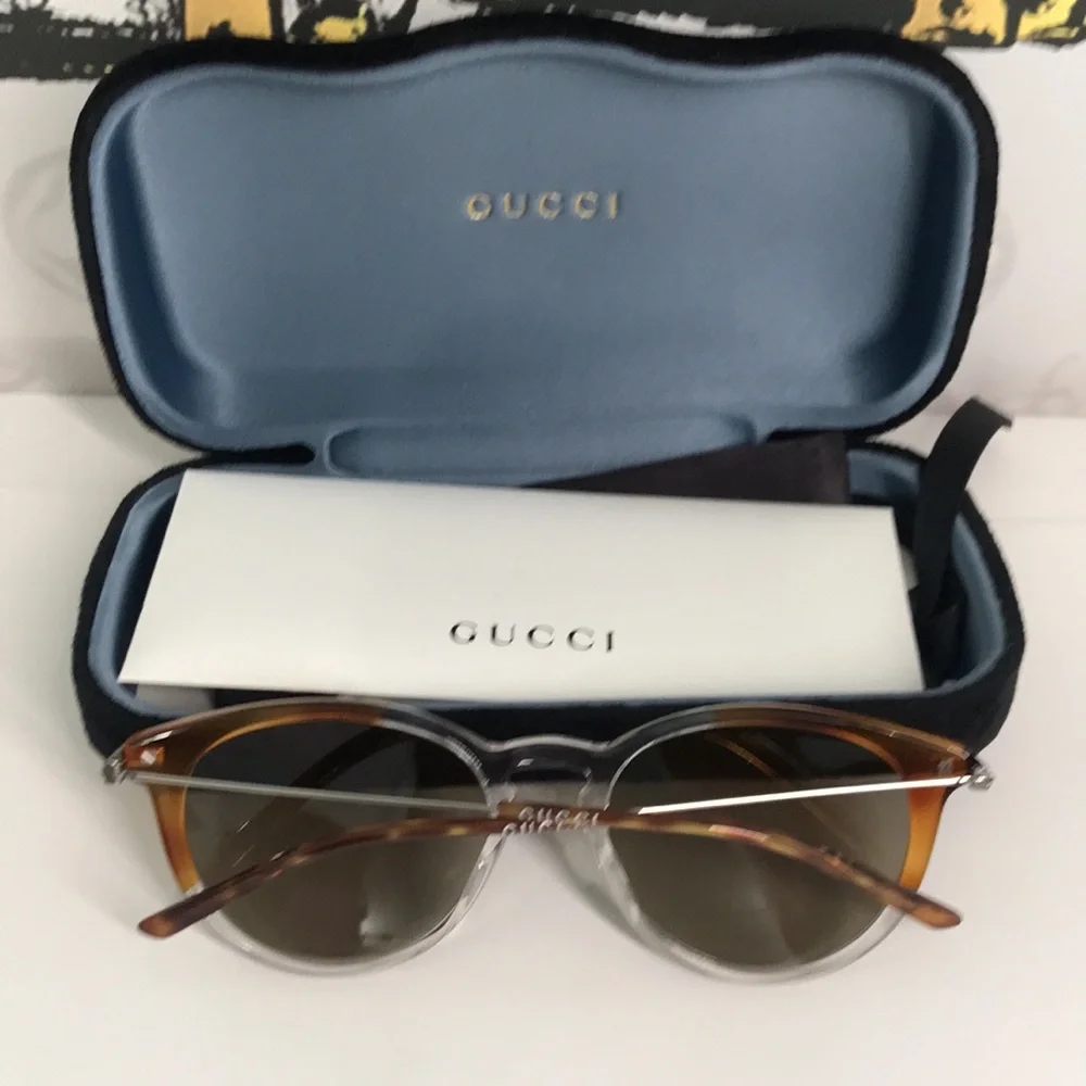 New Authentic Gucci GG1048S 004 Brown and Clear Men's Sunglasses